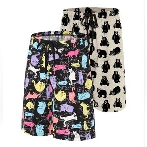 2Pack Mens Pajama Shorts Cotton Sleep Bottoms with Pockets & Drawstring